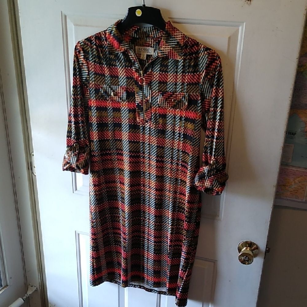 Vintage Soho Apparel Red and Black Buttoned Long Sleeve Dress